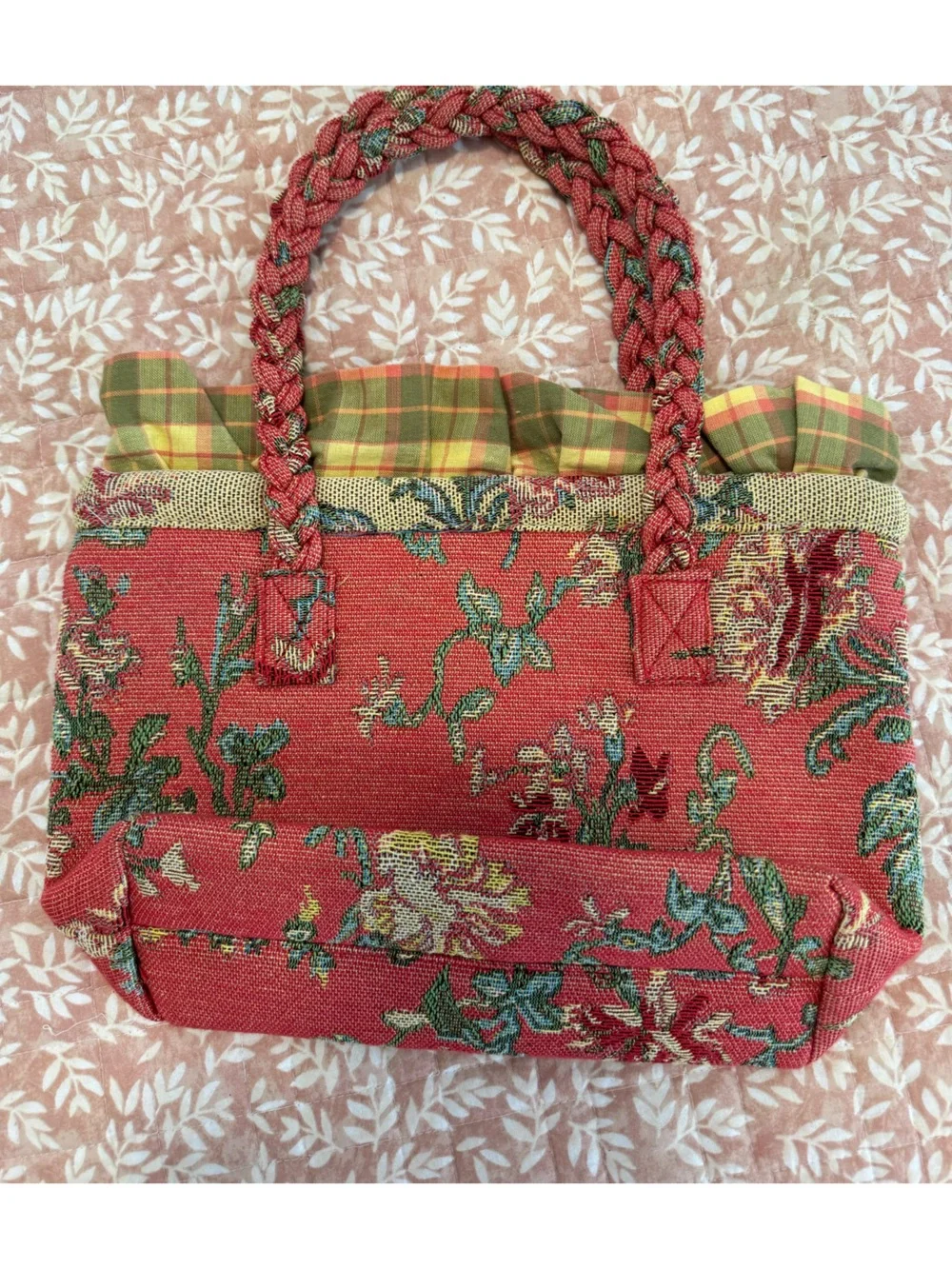 April Cornell Red Floral Woven Tote with Braided Handles - Picture 4 of 4